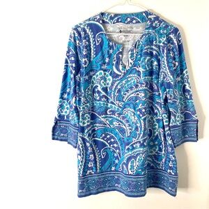 Coolibar Light Blue White Paisley Long Sleeve Tunic Top UPF 50+ Sun Protection